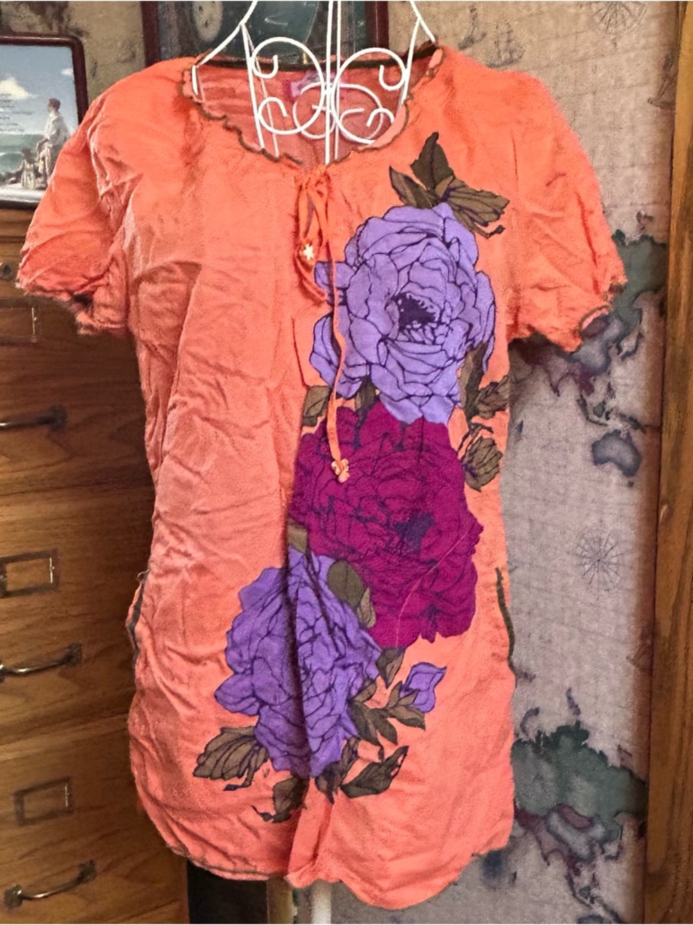 Koi Orange Floral Scrub Top